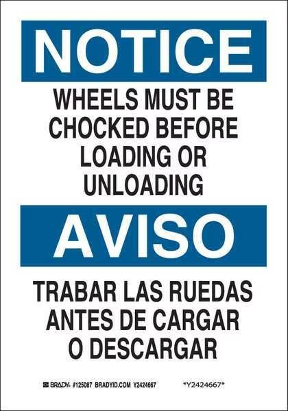 Bilingual Safety Sign, 14 in H, 10 in W, Aluminum, Rectangle, English, Spanish, 125088, BRADY, Mfr# 125088