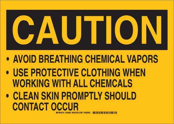 Caution Sign, 10 in H, 14 in W, Plastic, Rectangle, English, 125902, BRADY, Mfr# 125902
