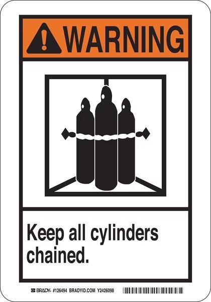 Warning Sign, 10 in Height, 7 in Width, Polyester, Rectangle, English, Brady, Mfr#: 126494