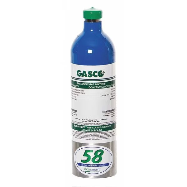 Calibration Gas, Carbon Monoxide/Sulfur Dioxide/Pentane/Oxygen/Nitrogen, 58 L, C-10 Connection, Gasco, Mfr#: 58ES-442
