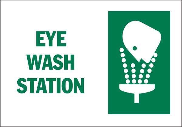 Eye Wash Sign, 10x7, Green/White, 122911, BRADY, Mfr# 122911