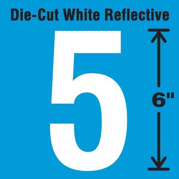 Die-Cut Reflective Number Label, 5, 6In H, STRANCO, Mfr# DWR-6-5-EA
