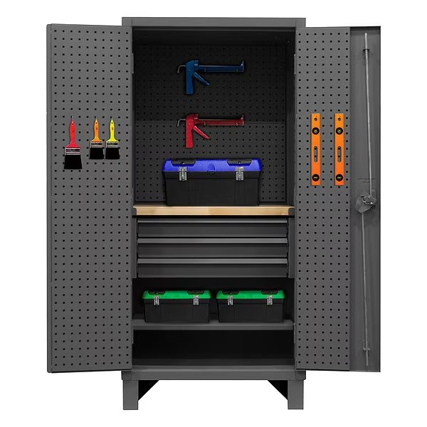 12 ga. ga. Steel Pegboard Storage Cabinet, 36 in W, 78 in H, Stationary, DURHAM MFG, Mfr# HDCDPWT243678-3M95