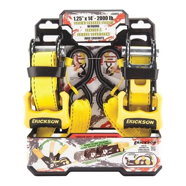Cargo Strap, Yellow, 660 lb. Load Limit, ERICKSON, Mfr# 31425