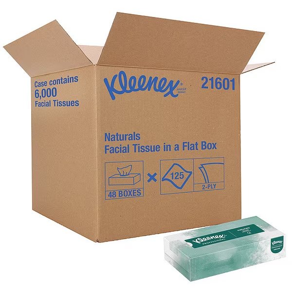 Naturals, 2 Ply Facial Tissue, 48 Boxes, 125 Sheets per Box, Kimberly-Clark Professional, Mfr#: 21601