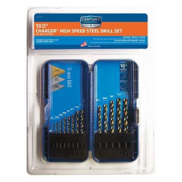 13pc. 135 Degrees Drill Bit Set, Number of Pieces: 13, CENTURY DRILL & TOOL, Mfr# 25713