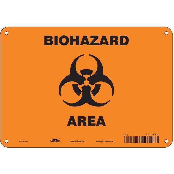 Biohazard Sign, 7 in H, 10 in W, Vertical Rectangle, English, 447W42, CONDOR, Mfr# 447W42