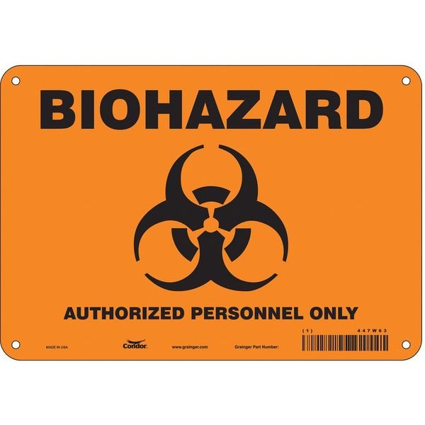 Biohazard Sign, 7 in H, 10 in W, Polyethylene, Vertical Rectangle, English, 447W63, Condor, Mfr#: 447W63