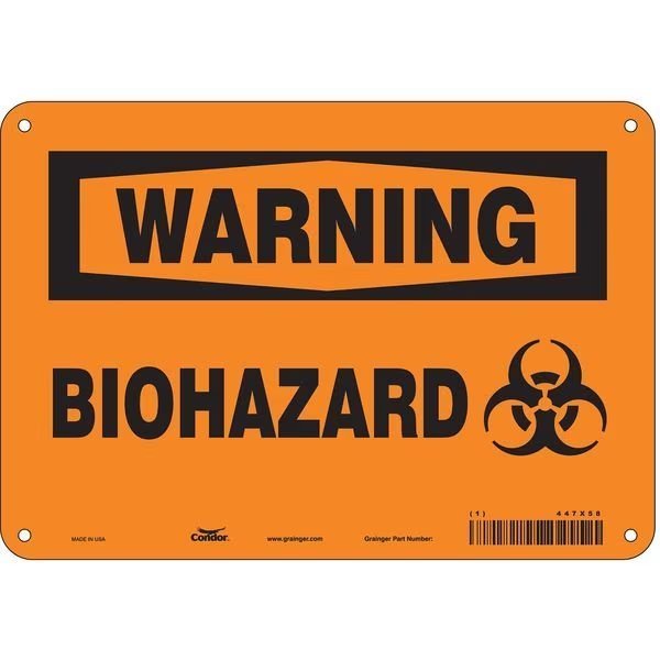Biohazard Sign, 7 in H, 10 in W, Vertical Rectangle, English, 447X58, CONDOR, Mfr# 447X58
