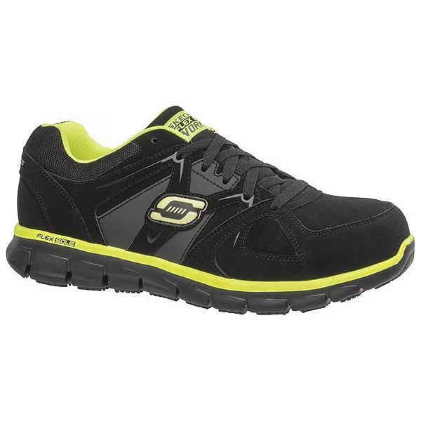 Athletic Work Shoes, 8, D, Men, Blk/Lime, PR, SKECHERS, Mfr# 77068 -BKLM SZ 8