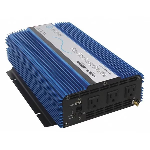 Power Inverter, Pure Sine Wave, 3,000 W Peak, 1,500 W Continuous, 3 Outlets