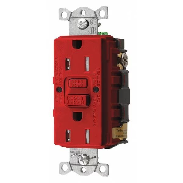GFCI Rceptcle, Commer., Red, 15A, 0.5 HP, HUBBELL, Mfr# GFTRST15R