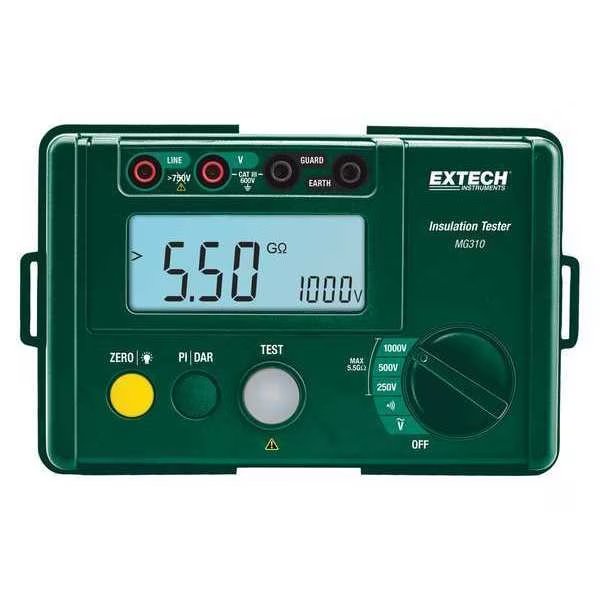 Battery Operated Megohmmeter, 1000VDC, Extech, Mfr#: MG310