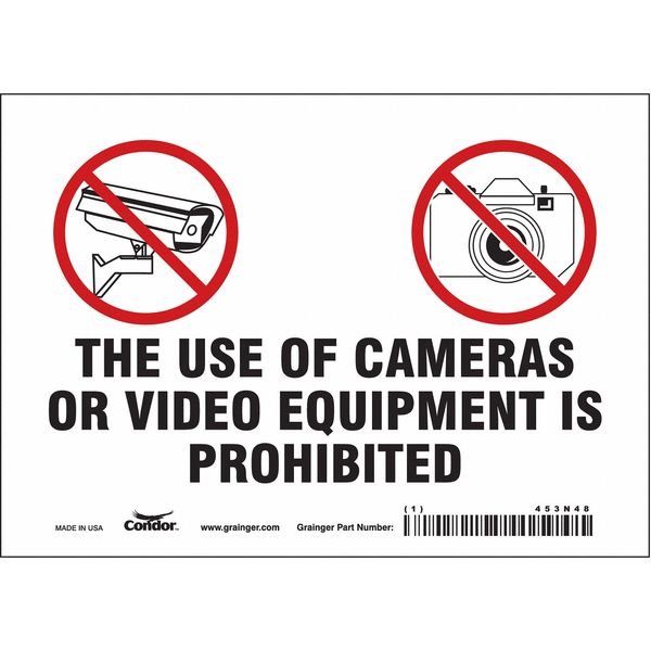 Security Sign, 5 in H, 7 in W, Vinyl, Horizontal Rectangle, English, 453N48, CONDOR, Mfr# 453N48