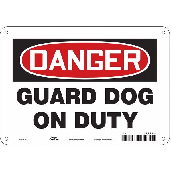 Security Sign, 7 in H, 10 in W, Aluminum, Vertical Rectangle, English, 453P34, CONDOR, Mfr# 453P34
