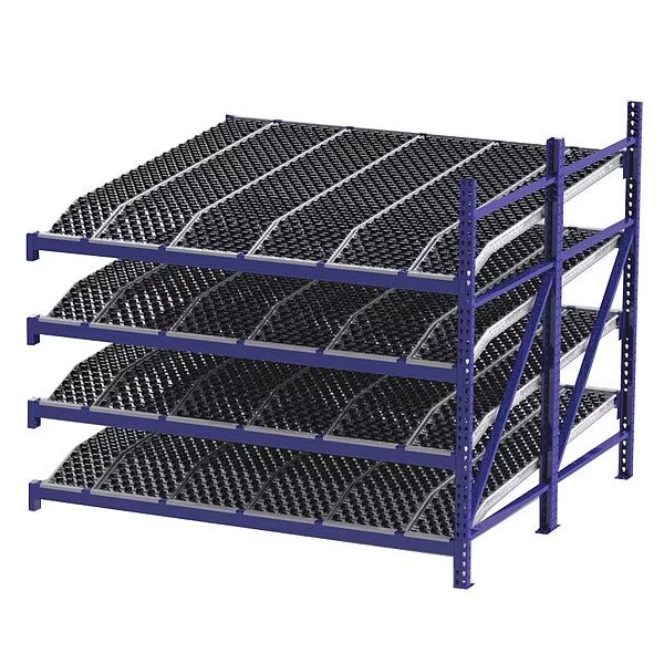 Add-On Gravity Flow Rack, 96 in D, 96 in W, 4 Shelves, Blue, Unex Roller Rack, Mfr#: RR99K2W8X8-A