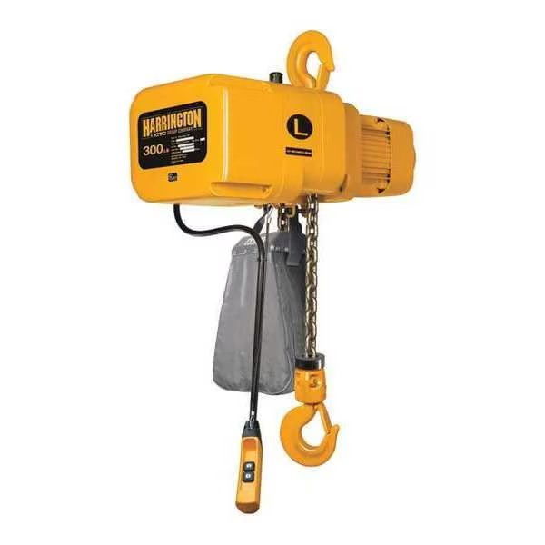 Electric Chain Hoist, 300 lb, 20 ft, Hook Mounted - No Trolley, Yellow, HARRINGTON, Mfr# NER000300S-20/230v