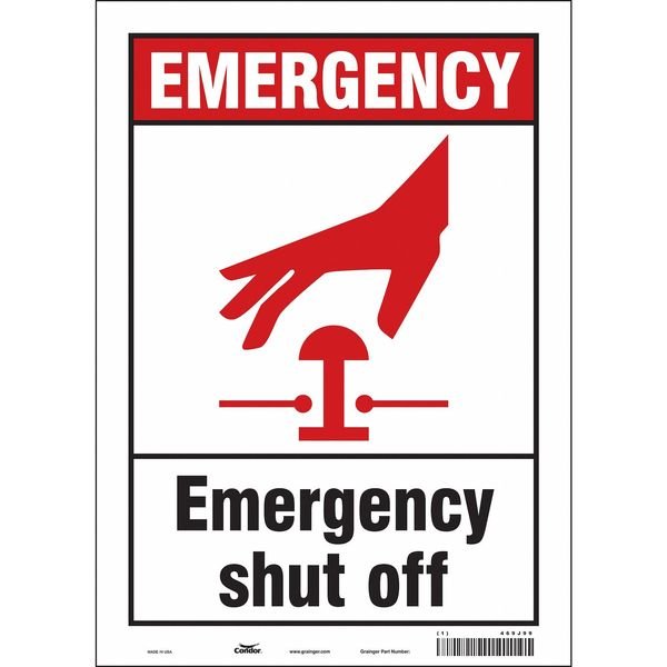 SAFETY SIGN FIRE AND EMERGENCY, 14 in Height, 10 in Width, Vinyl, Vertical Rectangle, English, CONDOR, Mfr# 469J99
