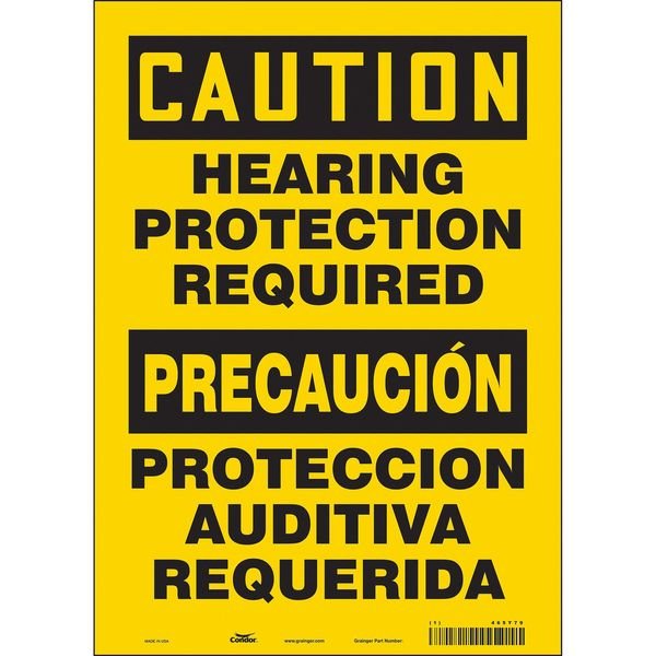 Safety Sign, 14 in Height, 10 in Width, Vinyl, Vertical Rectangle, English, Spanish, 465Y79, CONDOR, Mfr# 465Y79