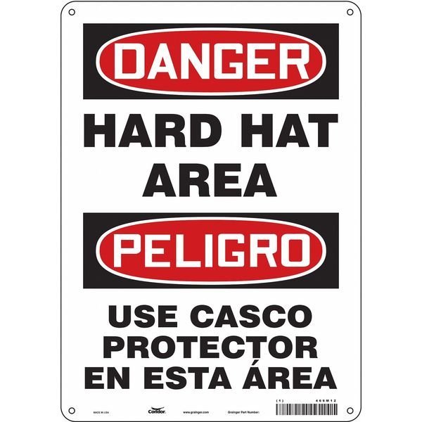 Safety Sign, 14 in Height, 10 in Width, Polyethylene, Vertical Rectangle, English, Spanish, 466M12, Condor, Mfr#: 466M12