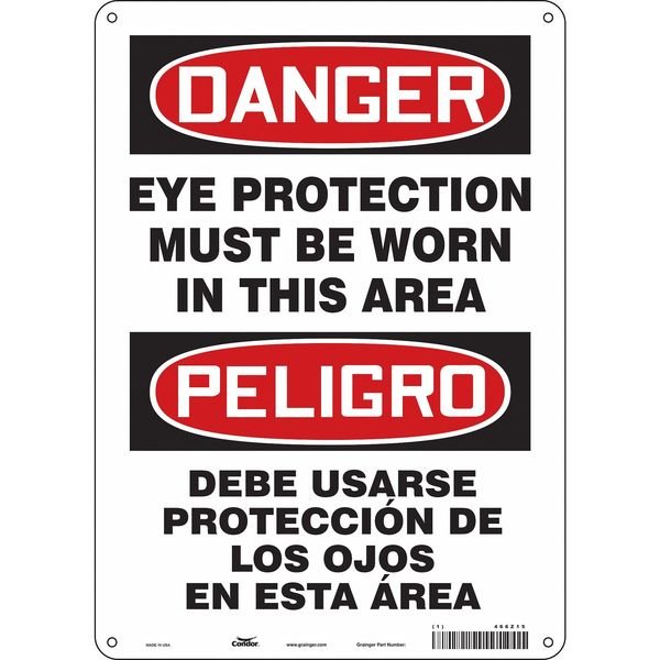 Safety Sign, 14 in Height, 10 in Width, Polyethylene, Vertical Rectangle, English, Spanish, 466Z15, CONDOR, Mfr# 466Z15