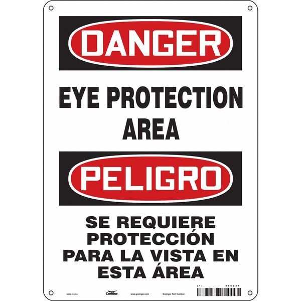 Safety Sign, 14 in Height, 10 in Width, Polyethylene, Vertical Rectangle, English, Spanish, CONDOR, Mfr# 466Z21