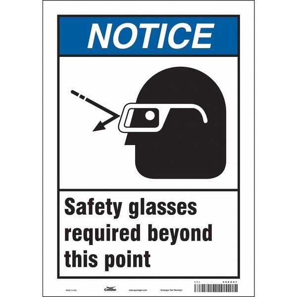 Safety Sign, 14 in Height, 10 in Width, Vinyl, Vertical Rectangle, English, 466Z41, Condor, Mfr#: 466Z41