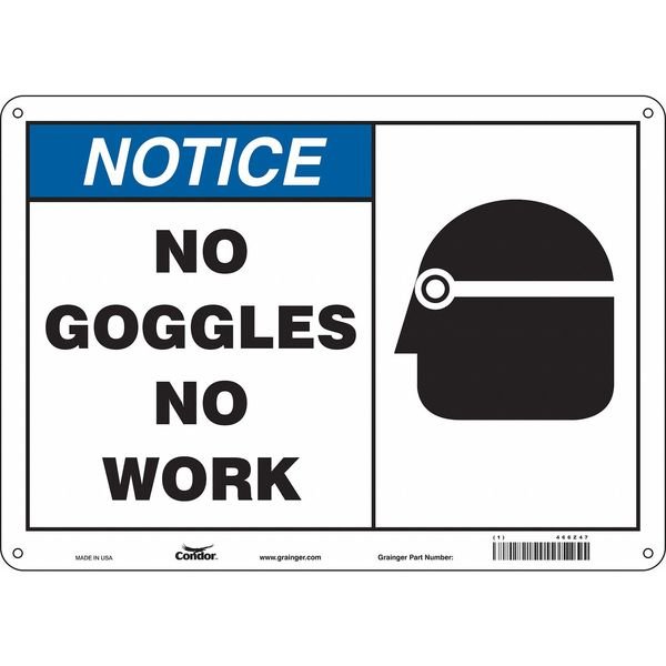 Safety Sign, 10 in Height, 14 in Width, Polyethylene, Horizontal Rectangle, English, 466Z47, Condor, Mfr#: 466Z47