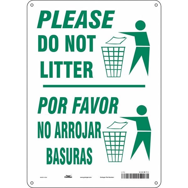 Safety Sign, 14 in Height, 10 in Width, Aluminum, Vertical Rectangle, English, Spanish, 468W73, CONDOR, Mfr# 468W73