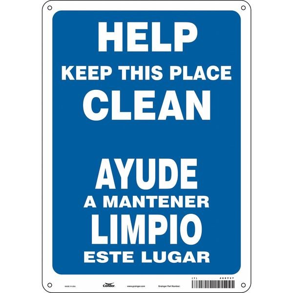 Safety Sign, 14 in Height, 10 in Width, Polyethylene, Vertical Rectangle, English, Spanish, 468Y27, CONDOR, Mfr# 468Y27