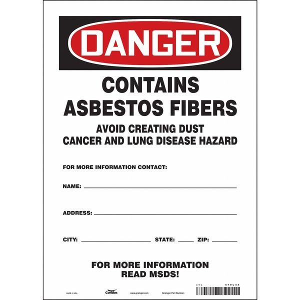 Safety Sign, 14 in Height, 10 in Width, Vinyl, Vertical Rectangle, English, 479L44, CONDOR, Mfr# 479L44
