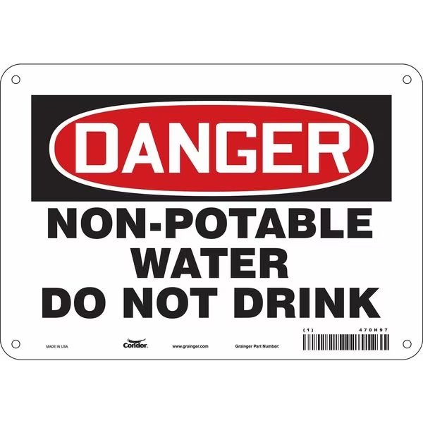 Danger, Non-Potable Water Do Not Drink, 10 in W x 7 in H, Vertical Rectangle, Aluminum, 470H97, Condor, Mfr#: 470H97