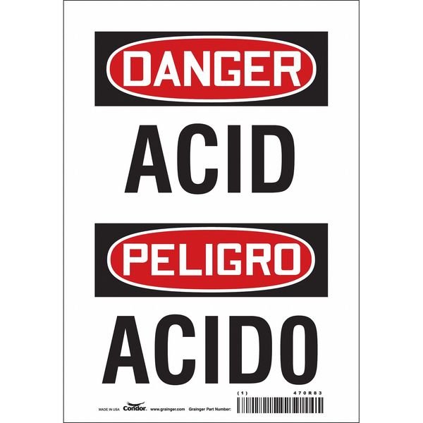 Safety Sign, 10 in H, 7 in W, Vinyl, Horizontal Rectangle, English, Spanish, 470R83, CONDOR, Mfr# 470R83