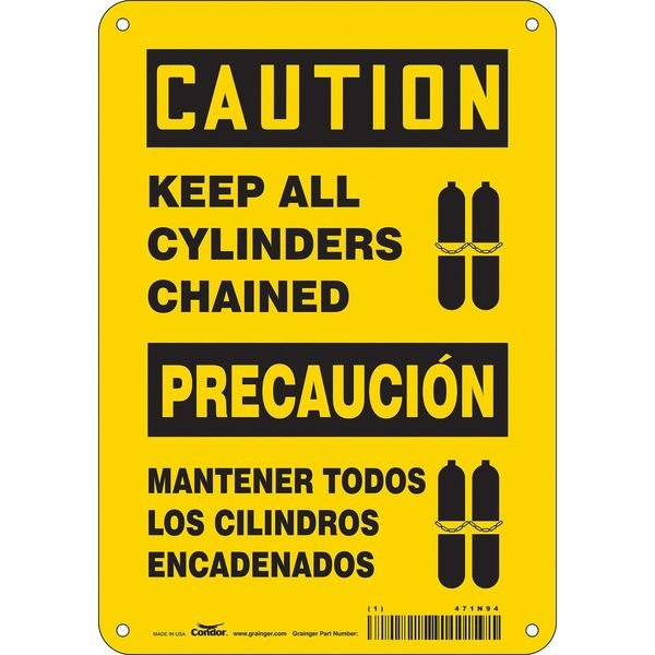 Safety Sign, 10 in Height, 7 in Width, Aluminum, Horizontal Rectangle, English, Spanish, 471N94, CONDOR, Mfr# 471N94