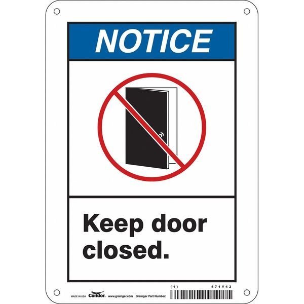 Safety Sign, 10 in Height, 7 in Width, Polyethylene, Horizontal Rectangle, English, 471Y42, CONDOR, Mfr# 471Y42