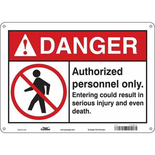 Safety Sign, 10 in Height, 14 in Width, Polyethylene, Horizontal Rectangle, English, 472M19, Condor, Mfr#: 472M19