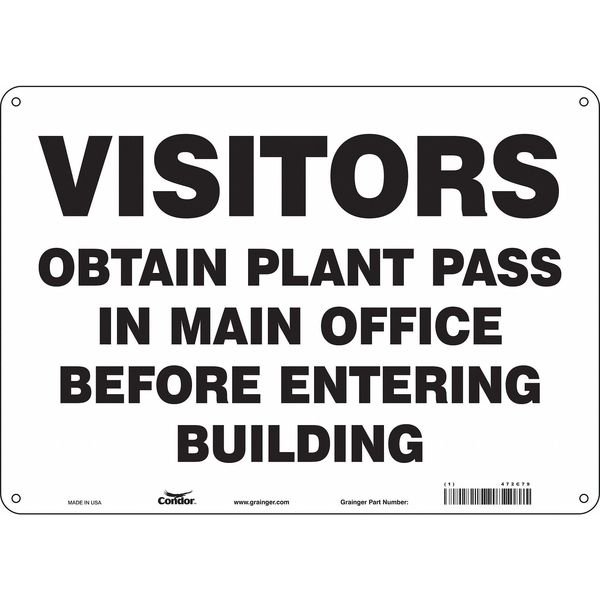 Safety Sign, 10 in Height, 14 in Width, Polyethylene, Horizontal Rectangle, English, 472C79, CONDOR, Mfr# 472C79