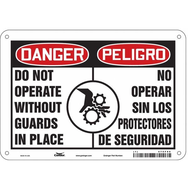 Safety Sign, 7 in Height, 10 in Width, Polyethylene, Vertical Rectangle, English, Spanish, 475F96, CONDOR, Mfr# 475F96