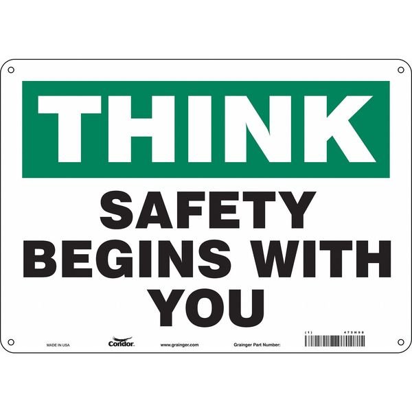 Safety Sign, 10 in Height, 14 in Width, Aluminum, Horizontal Rectangle, English, 475H98, Condor, Mfr#: 475H98