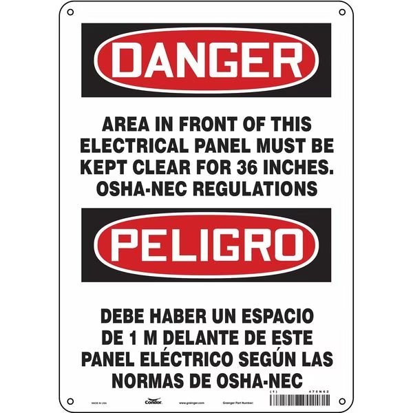 Safety Sign, 14 in Height, 10 in Width, Polyethylene, Vertical Rectangle, English, Spanish, 475N62, Condor, Mfr#: 475N62