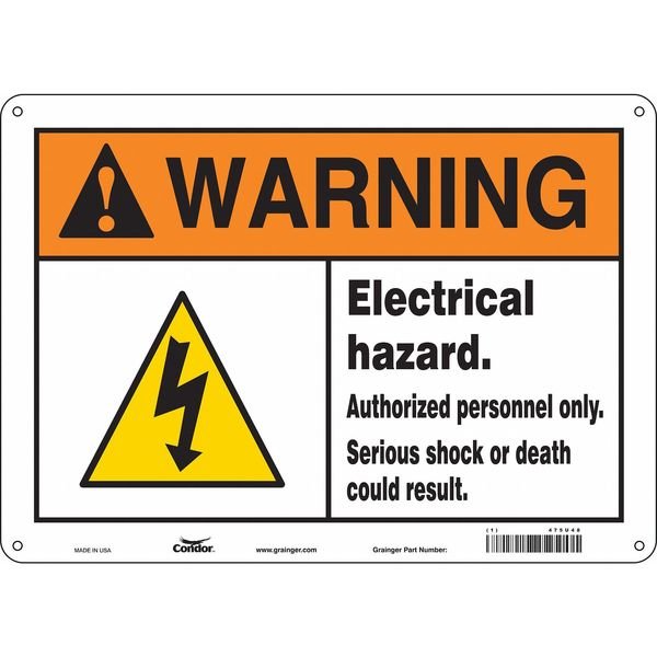 Safety Sign, 10 in Height, 14 in Width, Polyethylene, Horizontal Rectangle, English, 475U48, Condor, Mfr#: 475U48