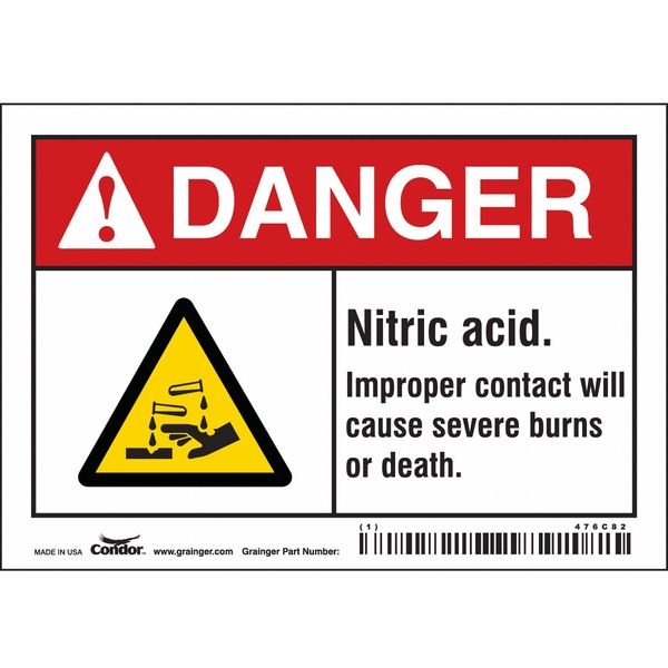 Safety Sign, 3 1/2 in Height, 5 in Width, Vinyl, Horizontal Rectangle, English, 476C82, CONDOR, Mfr# 476C82