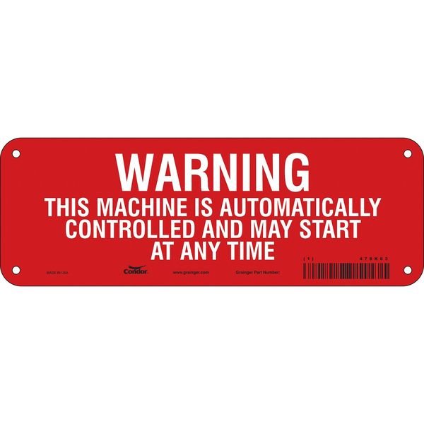 Safety Sign, 3 1/2 in Height, 10 in Width, Aluminum, Vertical Rectangle, English, Condor, Mfr#: 478K63