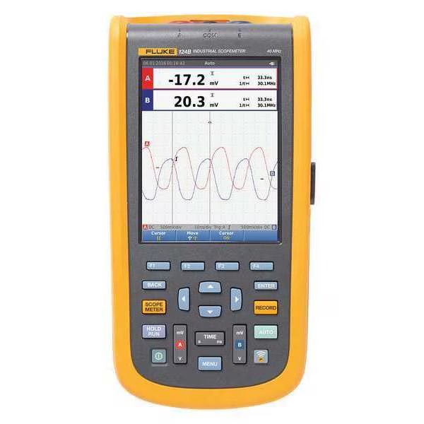 Compact Handheld Oscilloscope, 40 MHz, 2 Channels, 5.7 in Color TFT, Fluke, Mfr#: FLUKE-124B/WWG