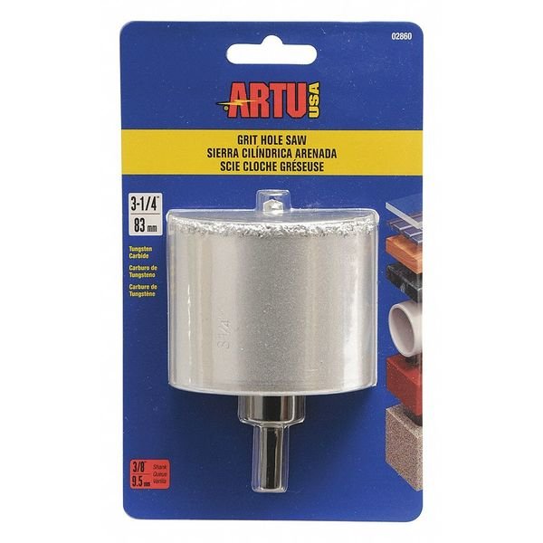 Hole Saw, Tungsten Carbide Grit, 3-1/4 In., ARTU, Mfr# 02860
