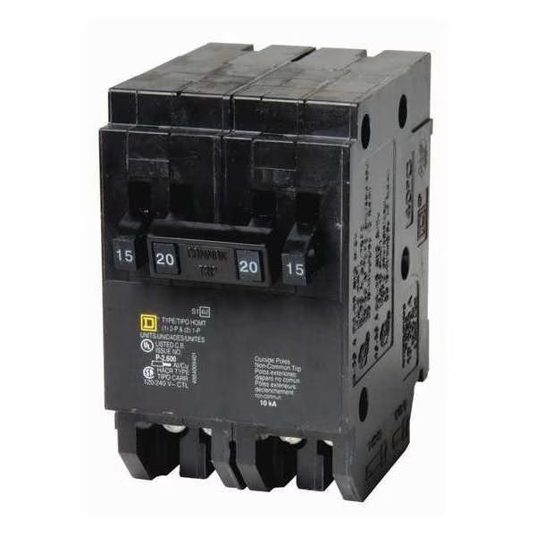 Miniature Circuit Breaker, HOMT Series, 15A, 2x1, 1x2 Pole, 120/240V AC, 10kA, Square D, Mfr#: HOMT1515215
