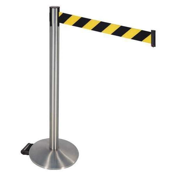 Barrier Post, Gray, Black/Yellow Belt, Retracta-Belt, Mfr#: 334SASS-BYD