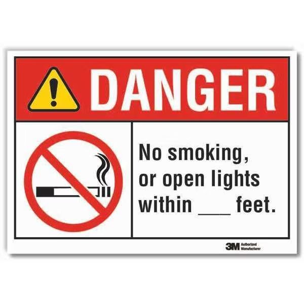No Smoking Danger Reflective Label, 5 in H, 7 in W, Reflective Sheeting, English, LCU4-0132-RD_7x5, Lyle, Mfr#: LCU4-0132-RD_7x5