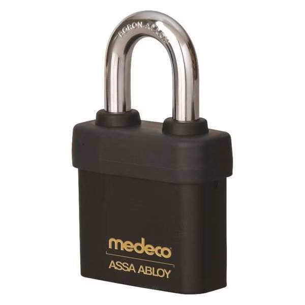 Padlock, Keyed Different, Partially Hidden Shackle, Square Brass Body, Boron Shackle, 7/16 in W, MEDECO, Mfr# 5471FR0-T-26-DL-S