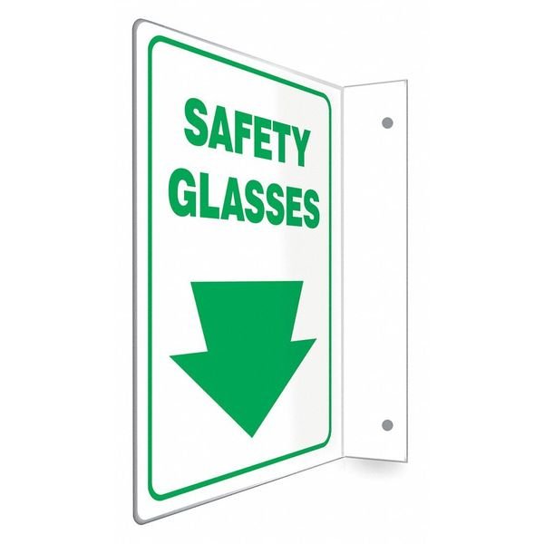 High Visibility Safety Sign, 12 in Height, 9 in Width, PETG, L-Shape Projection, English, CONDOR, Mfr# 480X90